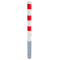 Barrier posts | Steel tube 70 x 70 mm | removable, with triangular locking mechanism | hot-dip galvanized and white coated withthree red reflecting stripes | with 2 eyelets